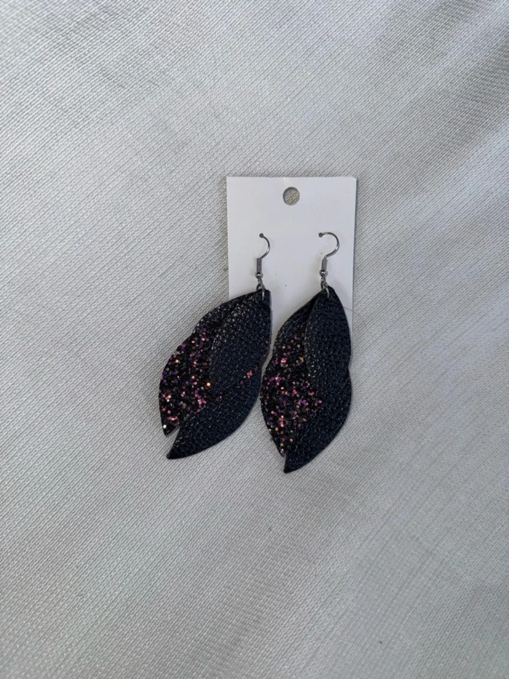 Black Glitter Leaf Drop Earrings - Women Jewelry - Picture 3 of 3